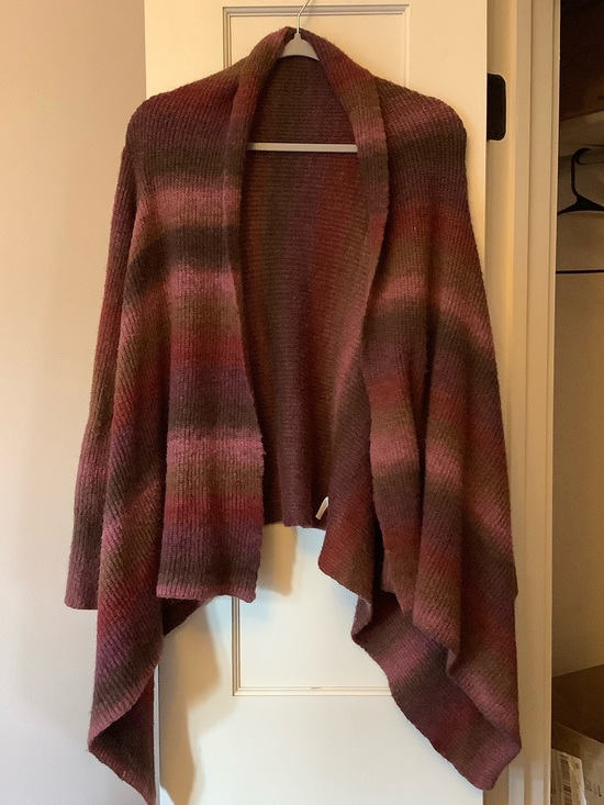 Fashion Bug Sweaters - Fashion Bug Mauve and Olive Striped Open-Front Poncho Sweater
